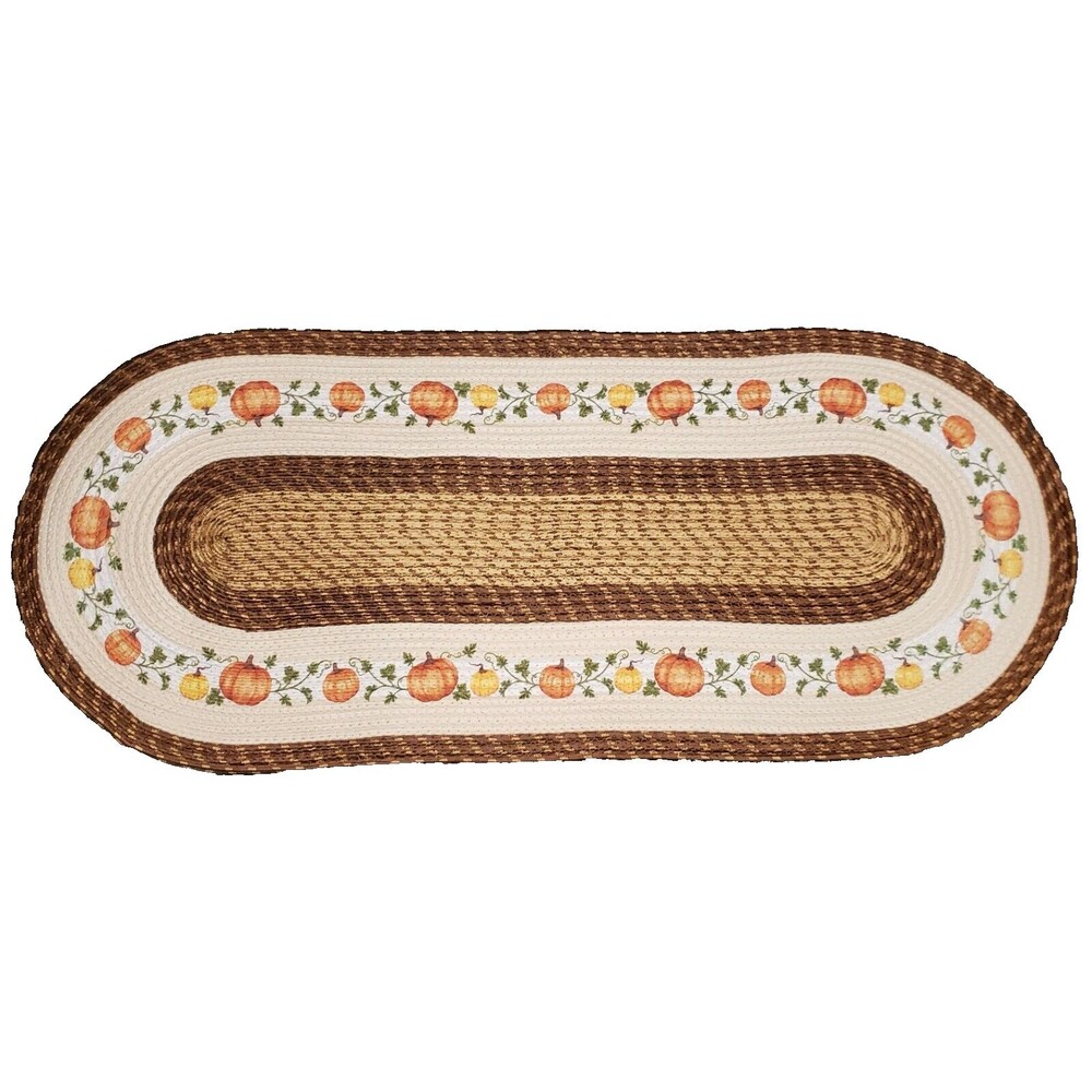 X-Large Oval Braided Runner Floor Rug (20x48") FALL, HARVEST THEME, PUMPKINS, CE